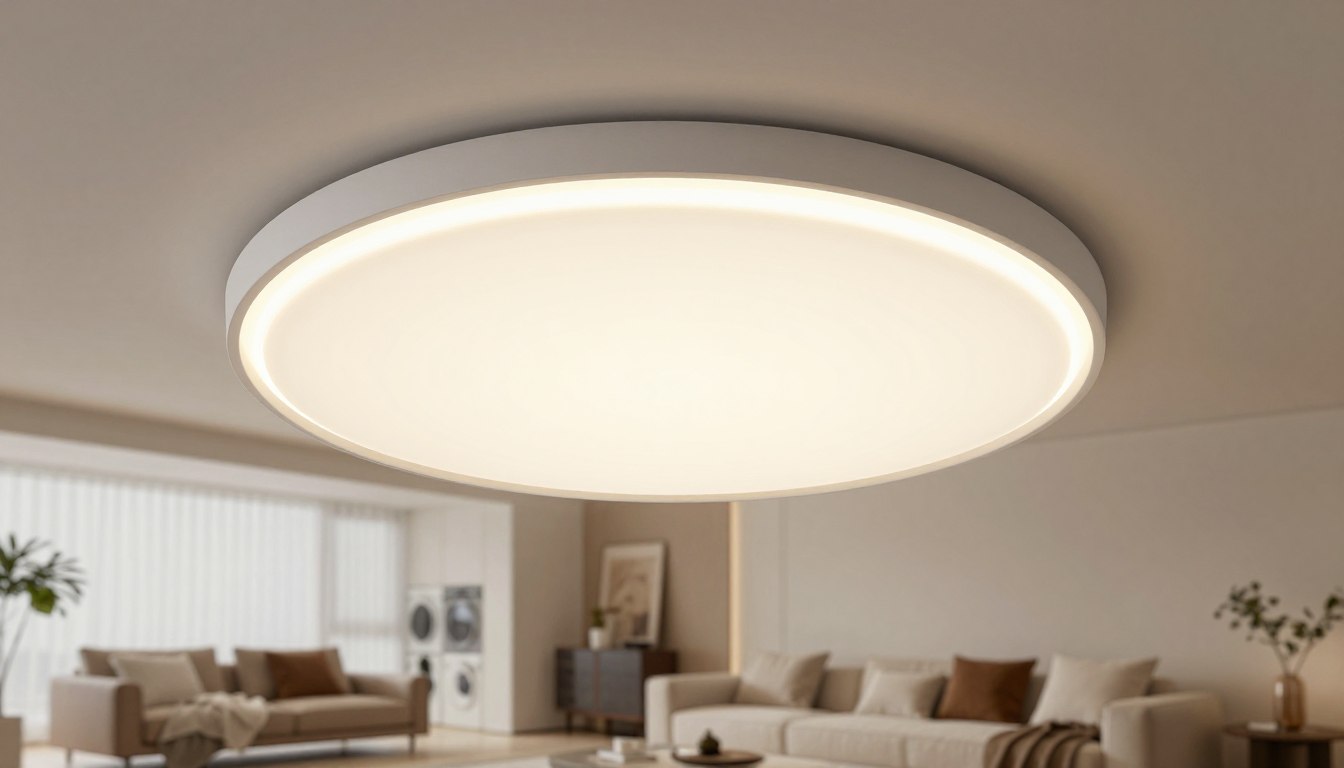 Đèn LED ốp trần dạng tròn có mặt tán quang cung cấp ánh sáng tổng thể cho phòng khách
