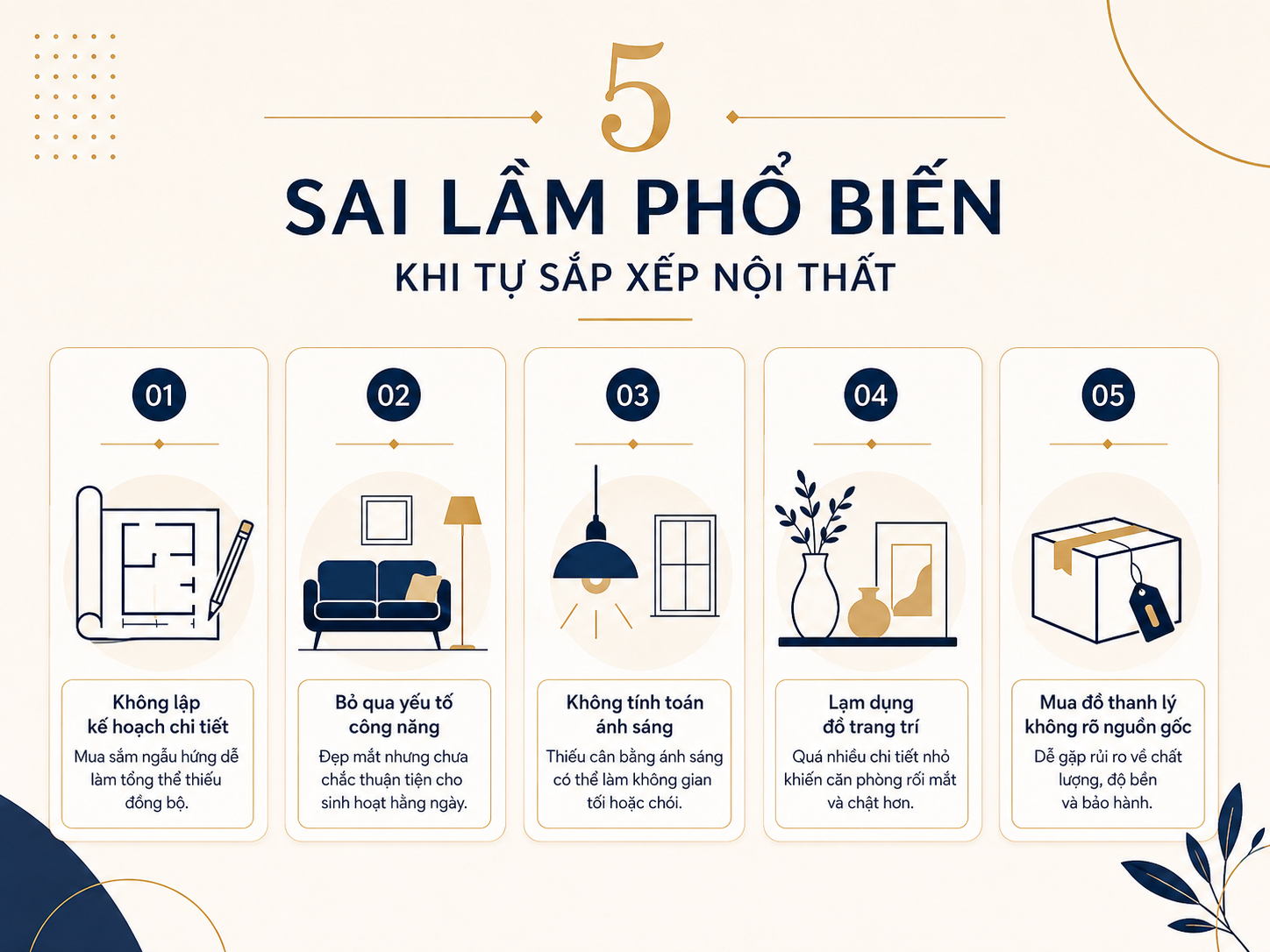 Infographic 5 sai lầm phổ biến khi tự sắp xếp nội thất.