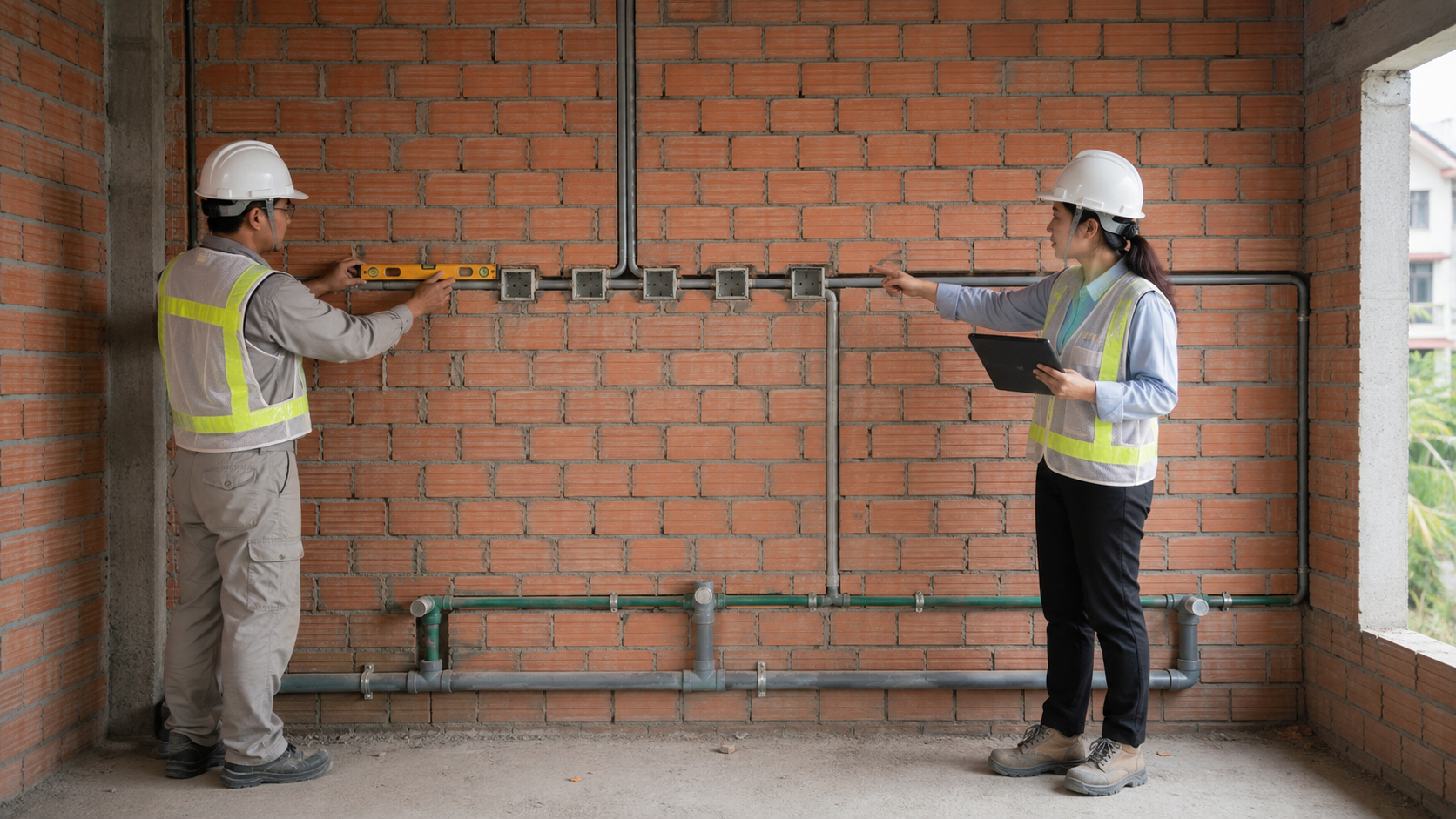 Hệ thống điện nước âm tường trước khi tô trát