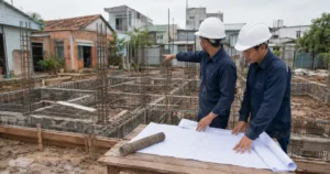 Kỹ sư kiểm tra phương án móng nhà Cần Giờ trên nền đất yếu
