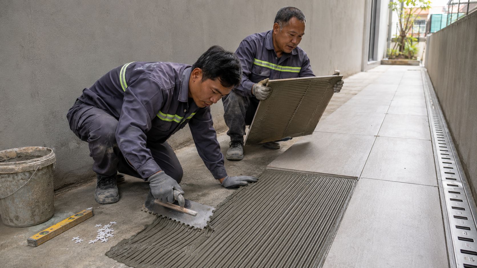 Thi công gạch chống trơn trượt ngoài trời đúng kỹ thuật ngoài trời