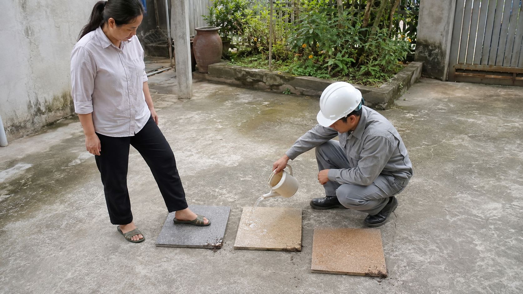 Thử mẫu gạch chống trơn trượt ngoài trời trong điều kiện ướt 