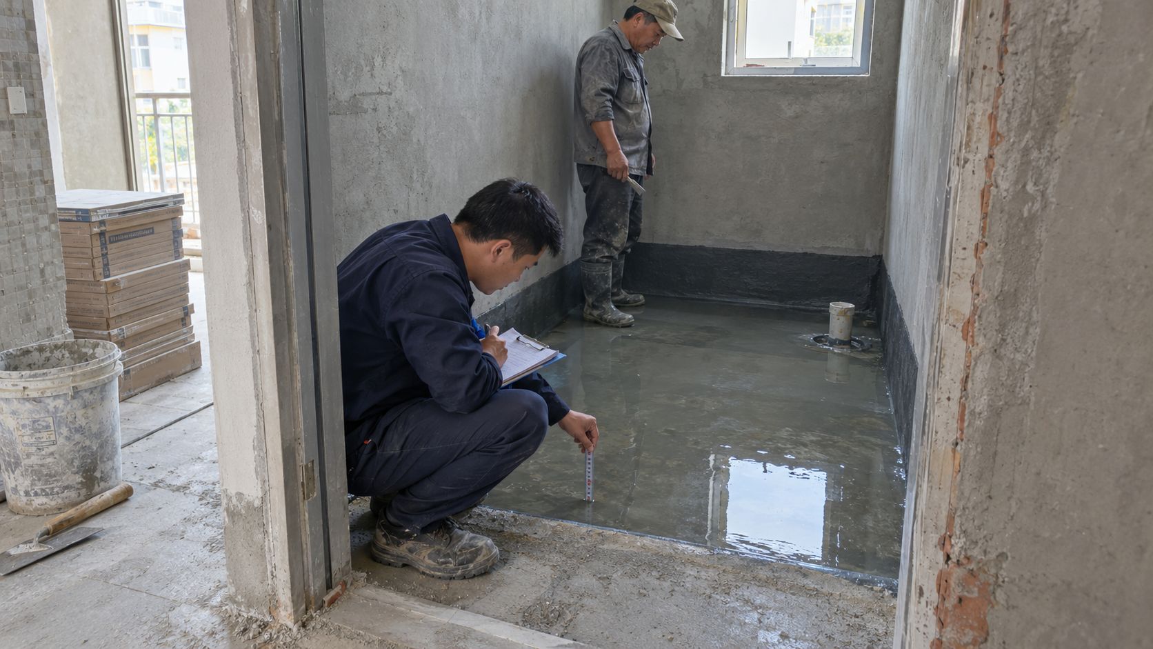 Kỹ sư nghiệm thu chống thấm khu vực ướt trước khi lát gạch