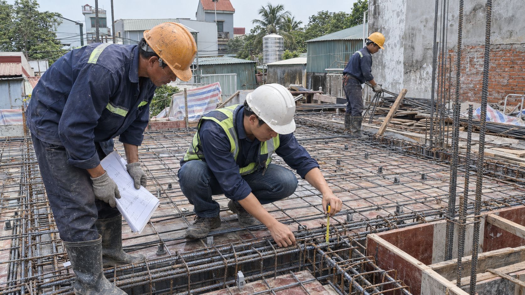 Nhà thầu xây dựng uy tín kiểm tra cốt thép trước khi đổ bê tông