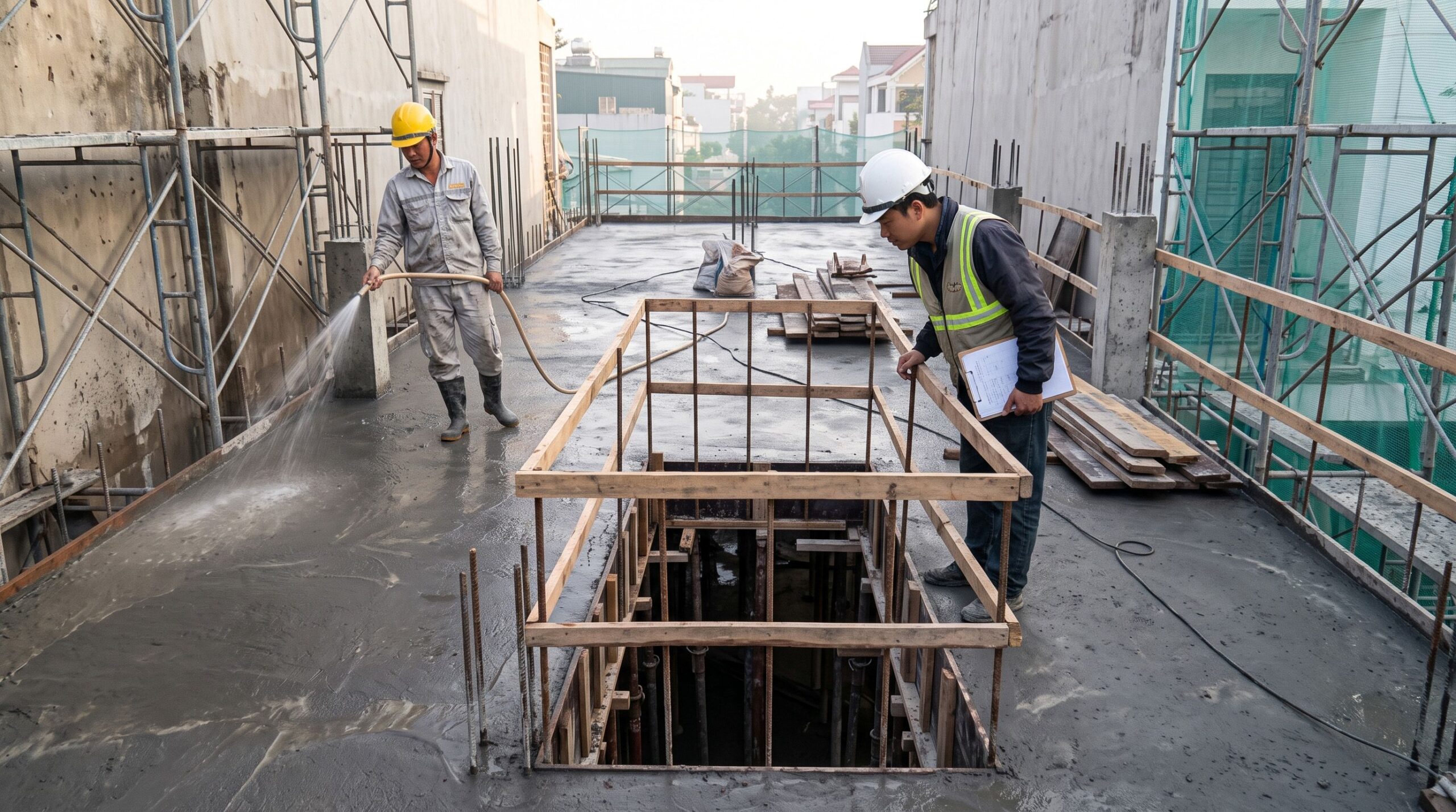 Bảo dưỡng bê tông khi thi công nhà phố trước Tết